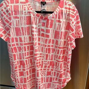 SHAN Pink and White Geometric Short Sleeve Top